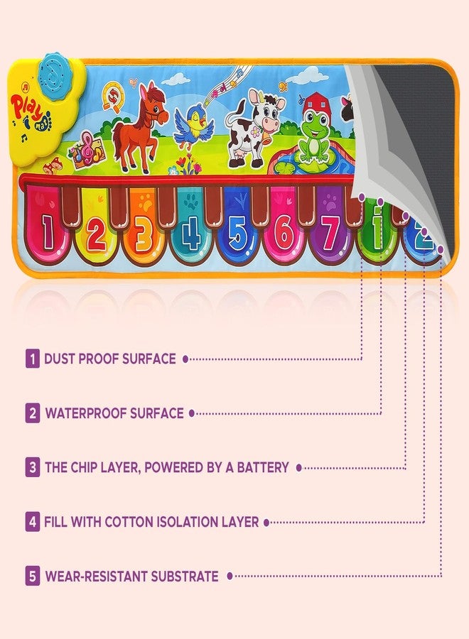NHR Musical Piano Mat with 10 Music Modes & 6 Animal Sounds Baby Playing Mat for Kids Musical Keyboard Mat Non-Toxic Early Learning Educational Toy for Babies | Piano Mat for Kids - Image 5
